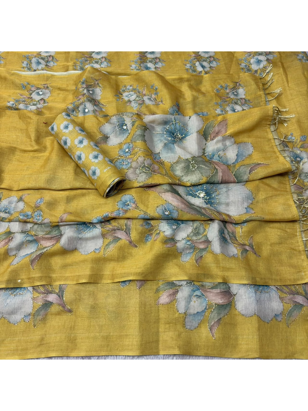 Peachmode Yellow Digital Printed Erod Silk Saree - Image 5