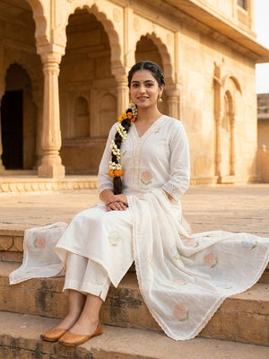 Peachmode Ivory Mul Cotton Embroidered Salwar Suit - Image 2