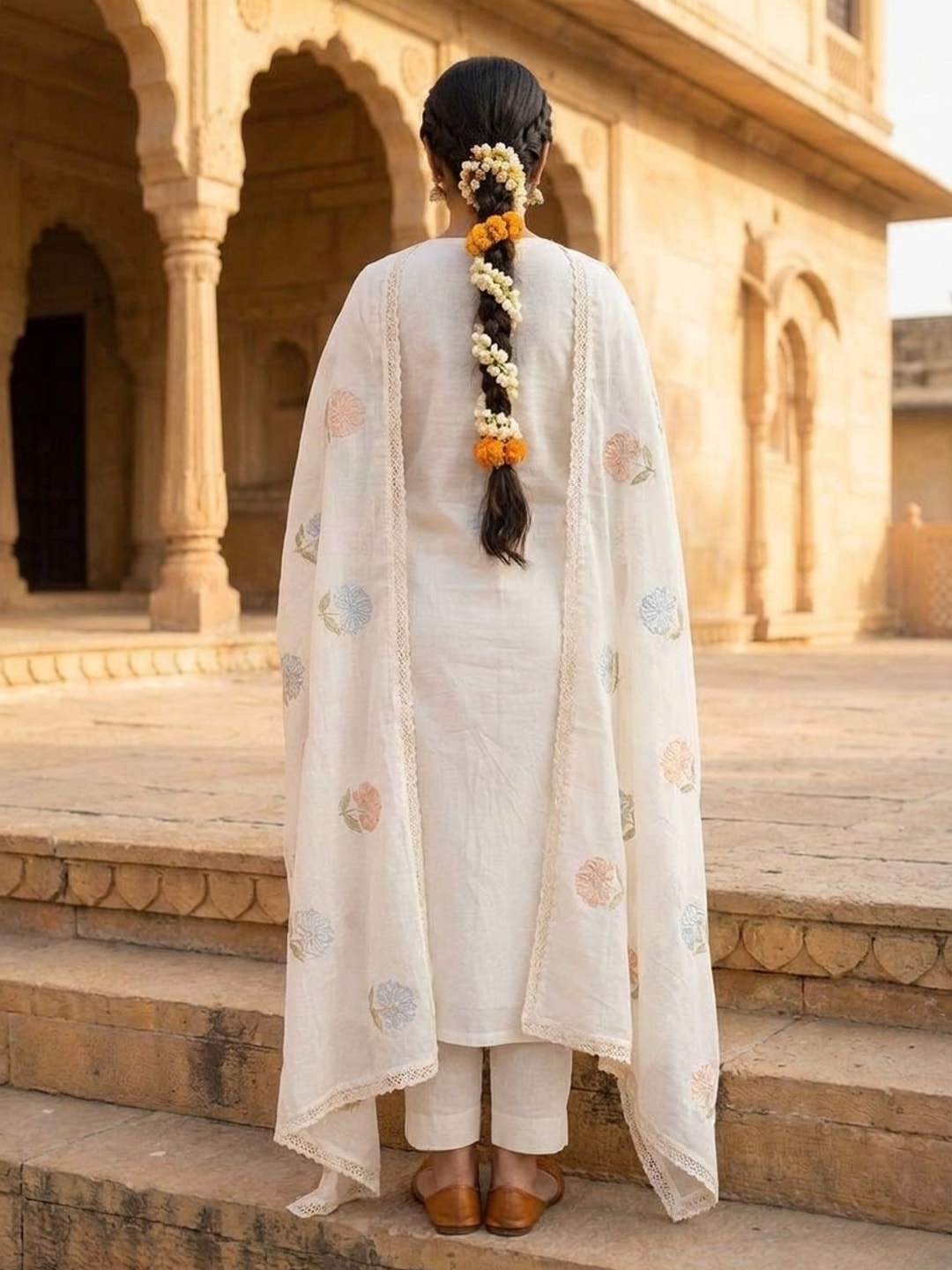 Peachmode Ivory Mul Cotton Embroidered Salwar Suit - Image 4