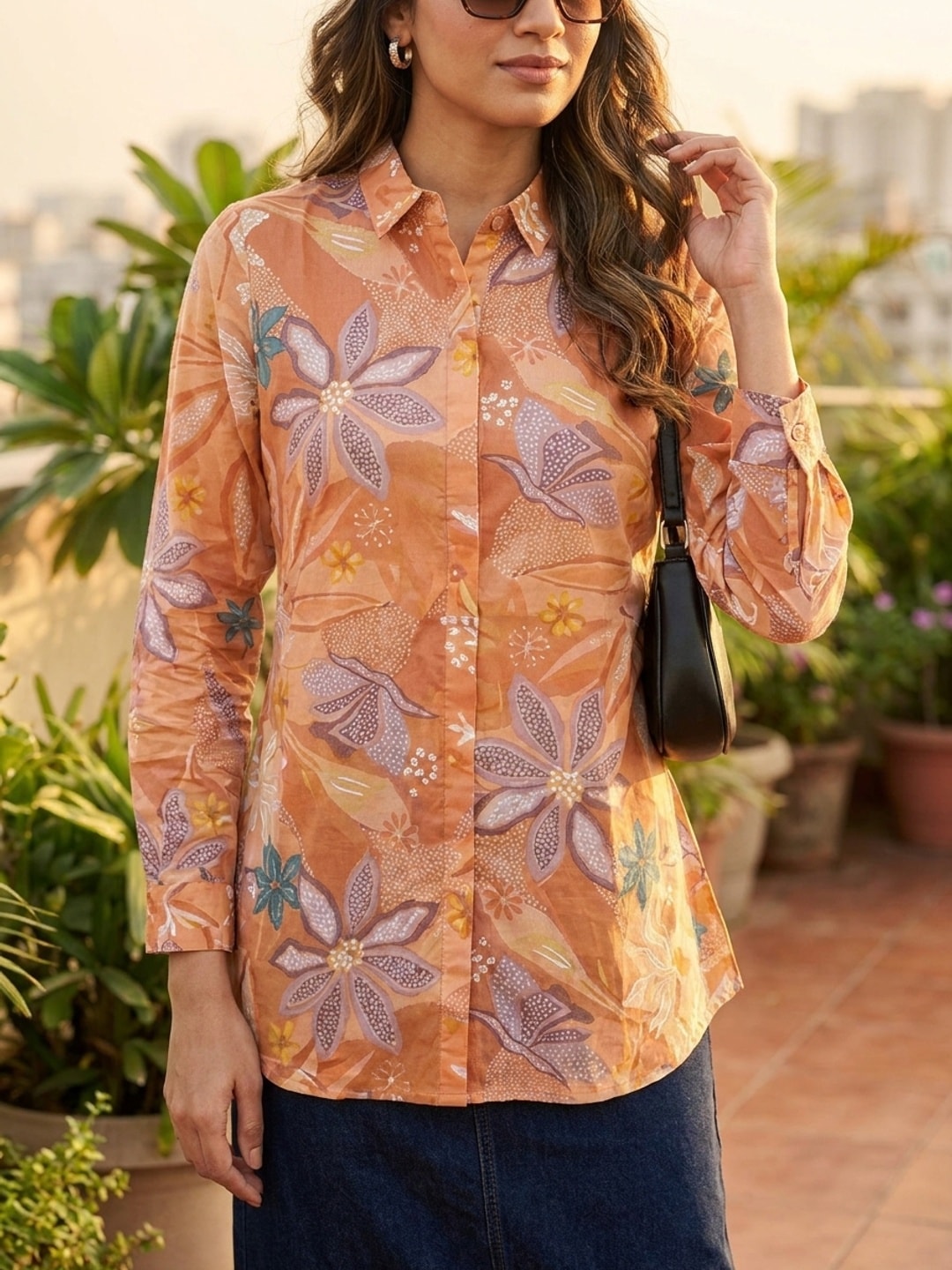 Peachmode Peach Floral Print Cotton Shirt - Image 3