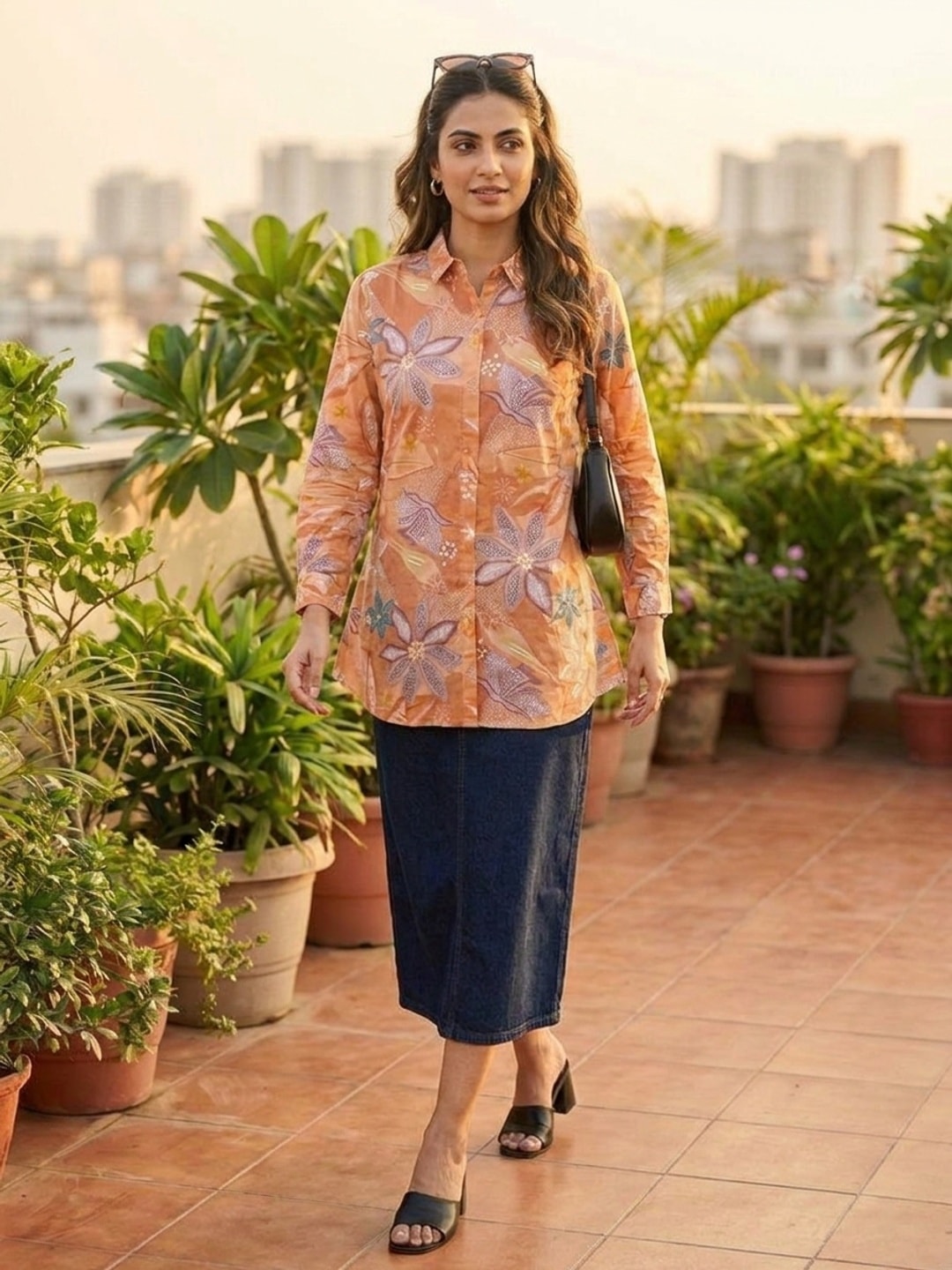 Peachmode Peach Floral Print Cotton Shirt - Image 4