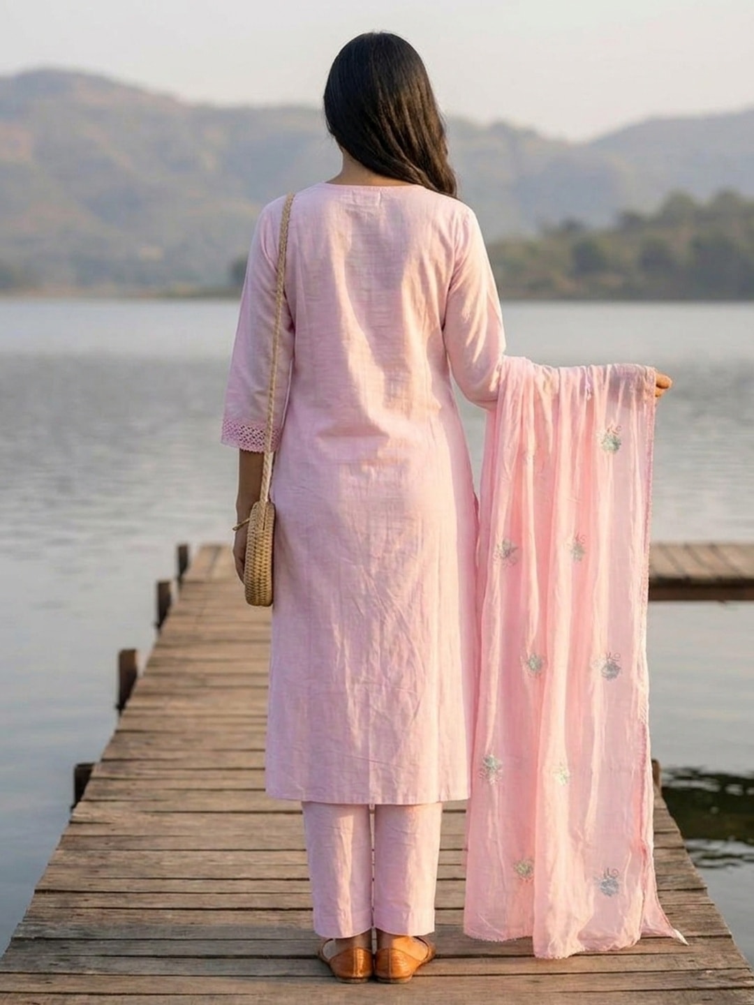 Peachmode Pink Mul Cotton Embroidered Salwar Suit - Image 5