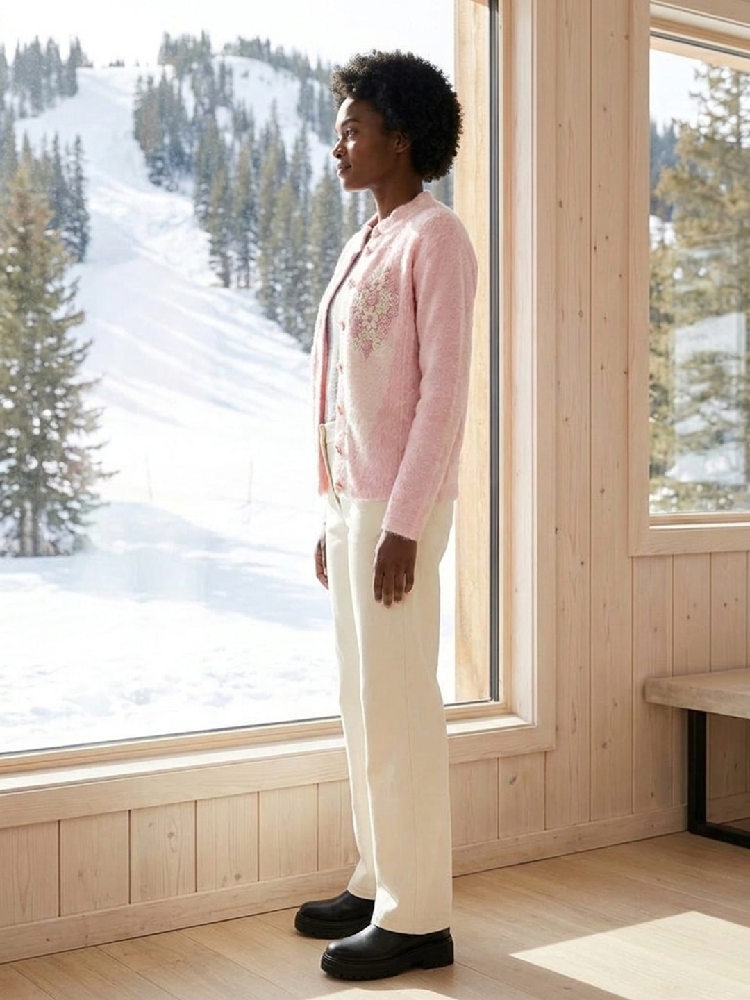 Peachmode Baby Pink Woolen Embroidered Cardigan - Image 3