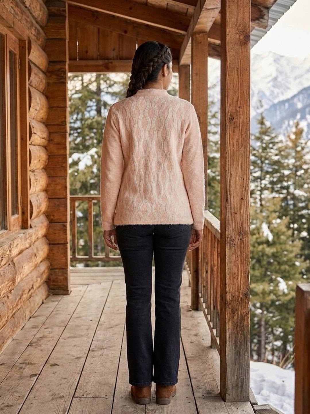 Peachmode Beige Woolen Embroidered Cardigan - Image 4