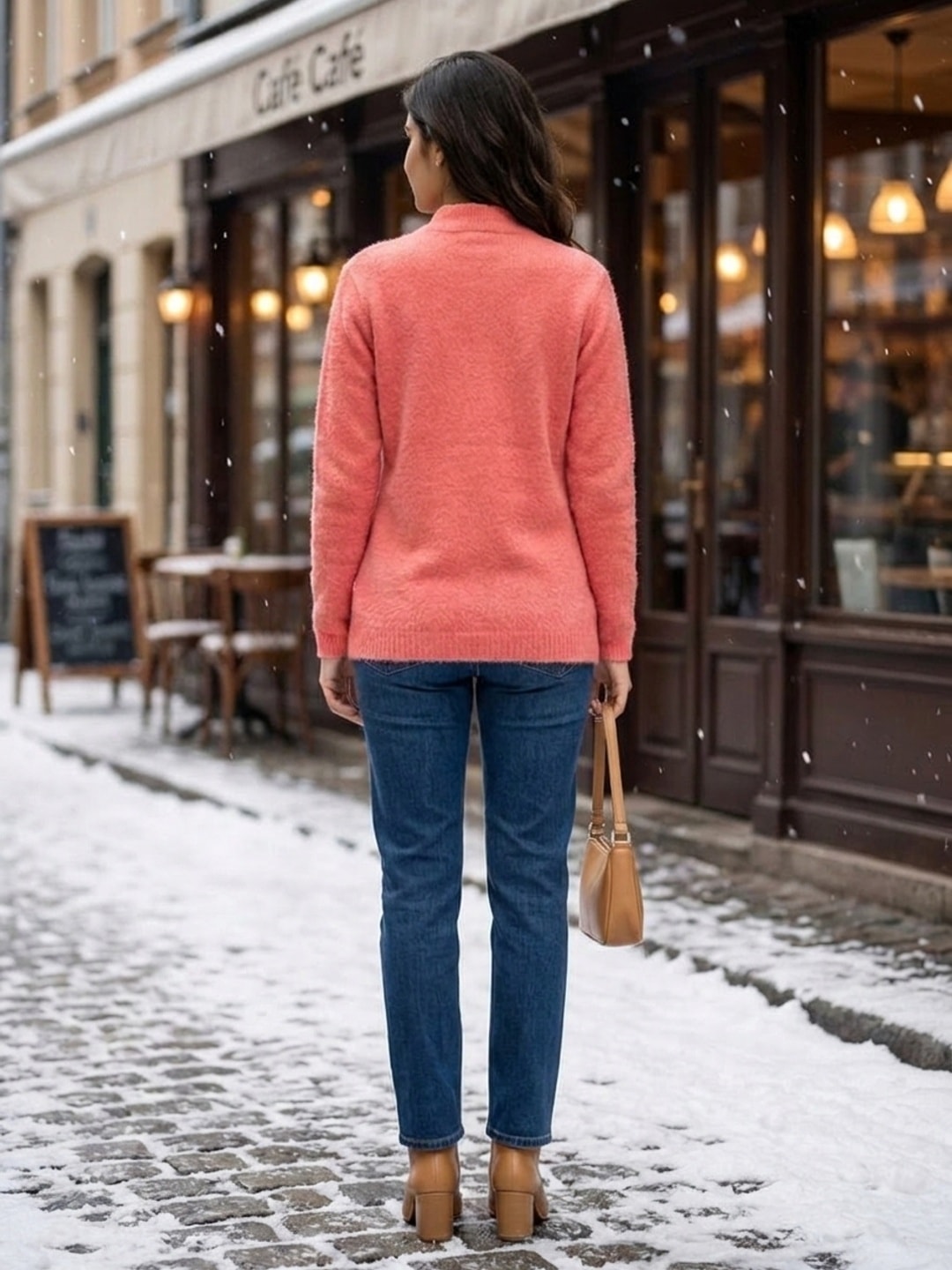 Peachmode Coral Woolen Embroidered Cardigan - Image 4