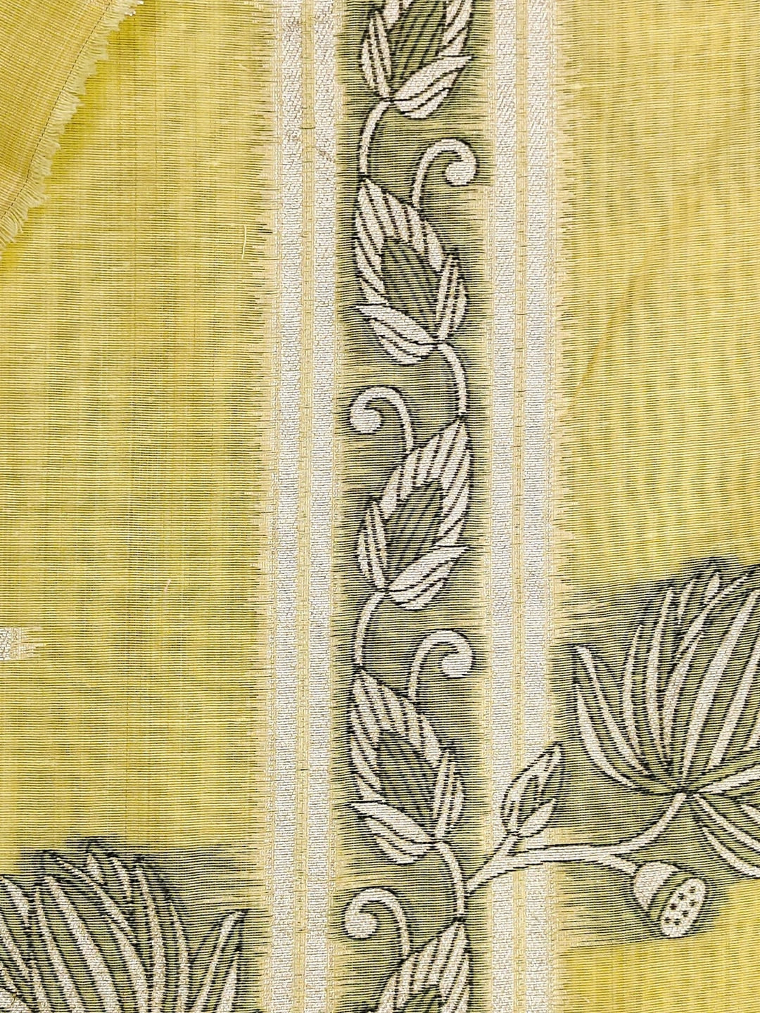 Peachmode Yellow Muga Cotton Unstitched Dress Material With Jamdani Pichwai Weaving - Image 6