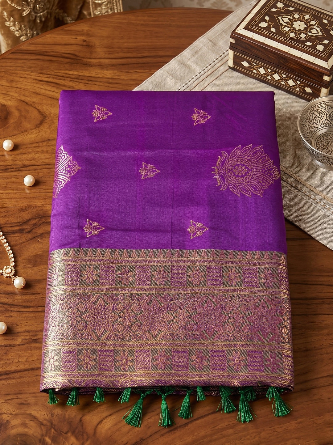 Peachmode Purple Silk Woven Saree - Image 4