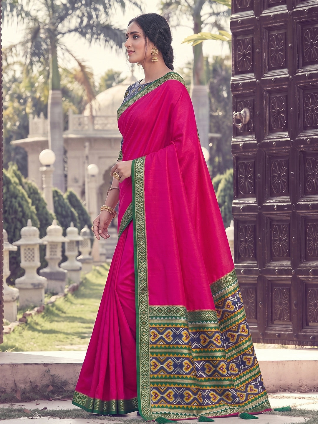 Peachmode Pink Silk Woven Saree - Image 3