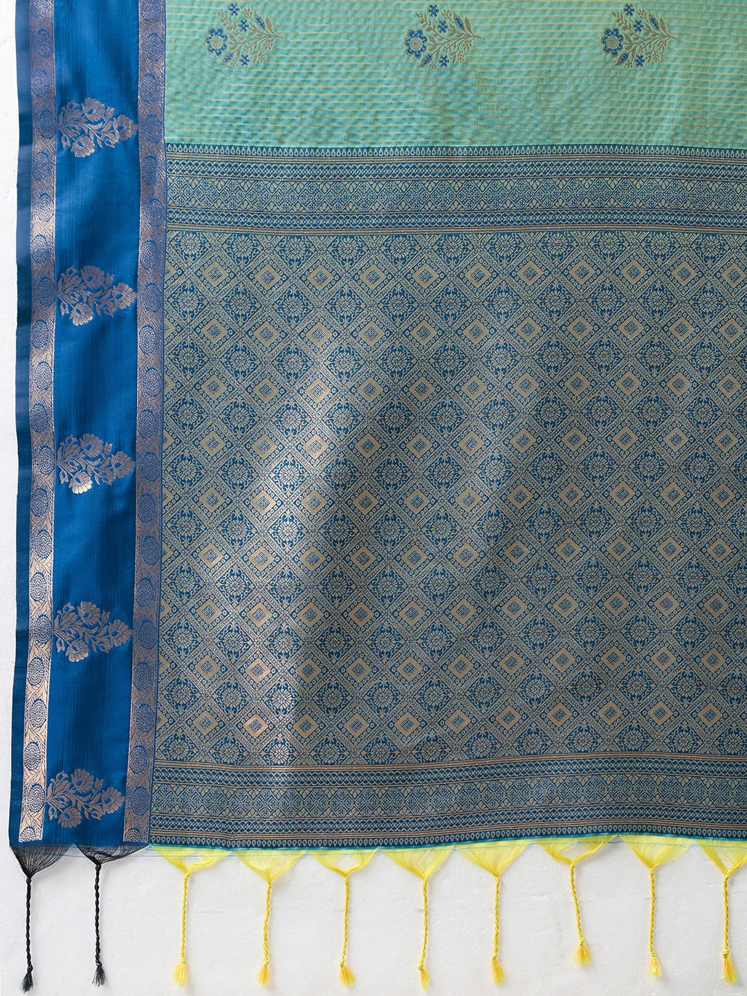 Peachmode Sea Green Silk Woven Saree - Image 5