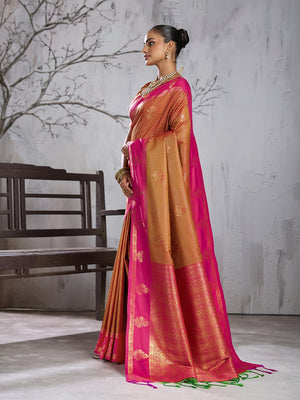 Peachmode Orange Silk Woven Saree - Image 2