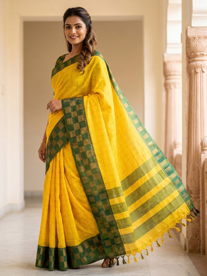Yellow Woven Cotton Silk Saree - Image 1