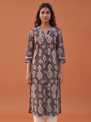 Peachmode Grey Viscose Blend Geometric Printed Kurti - Image 1