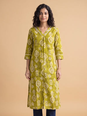 Green Viscose Blend Geometric Printed Kurti - Image 1