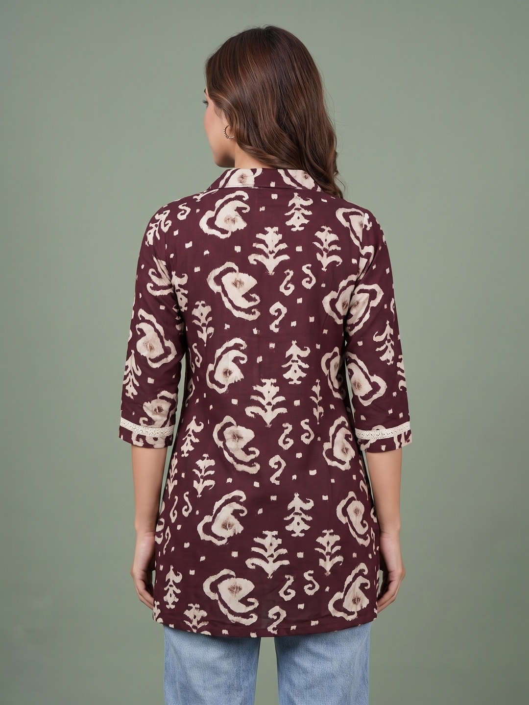 Peachmode Wine Ikat Print Rayon Top - Image 4