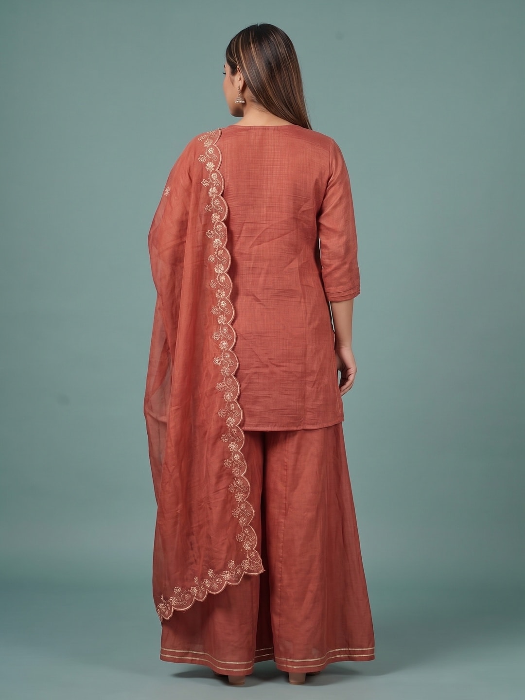 Peachmode Rust Silk Blend Embroidered Hem Salwar Suit - Image 4