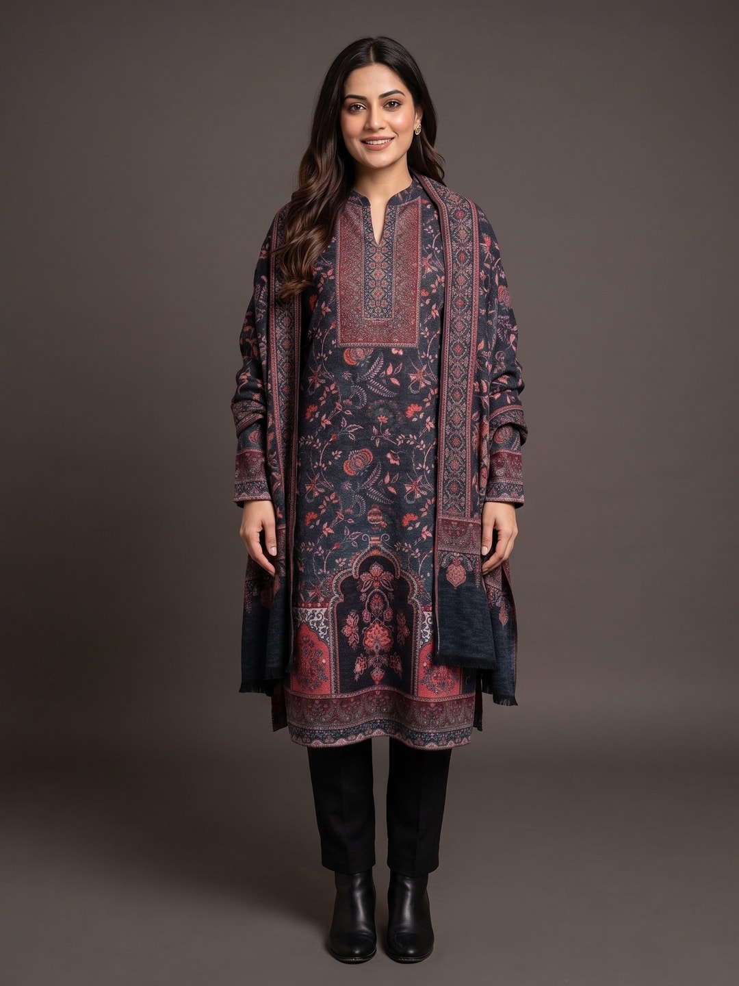Peachmode Navy Blue Woolen Salwar Suit - Image 1