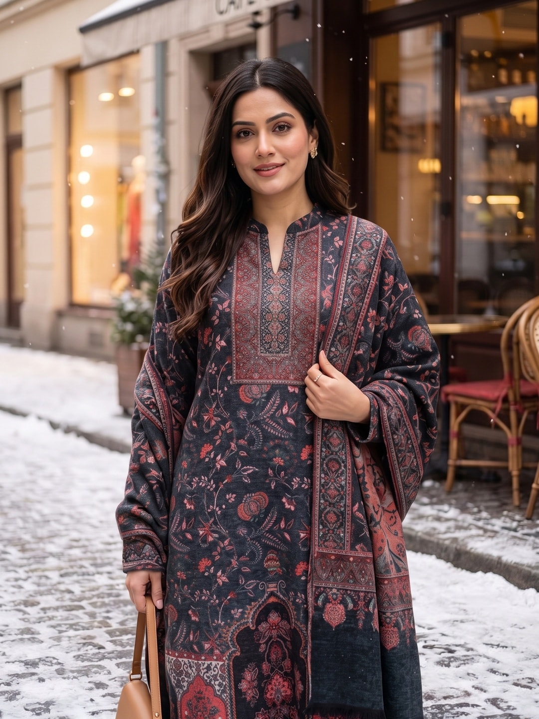 Peachmode Navy Blue Woolen Salwar Suit - Image 5