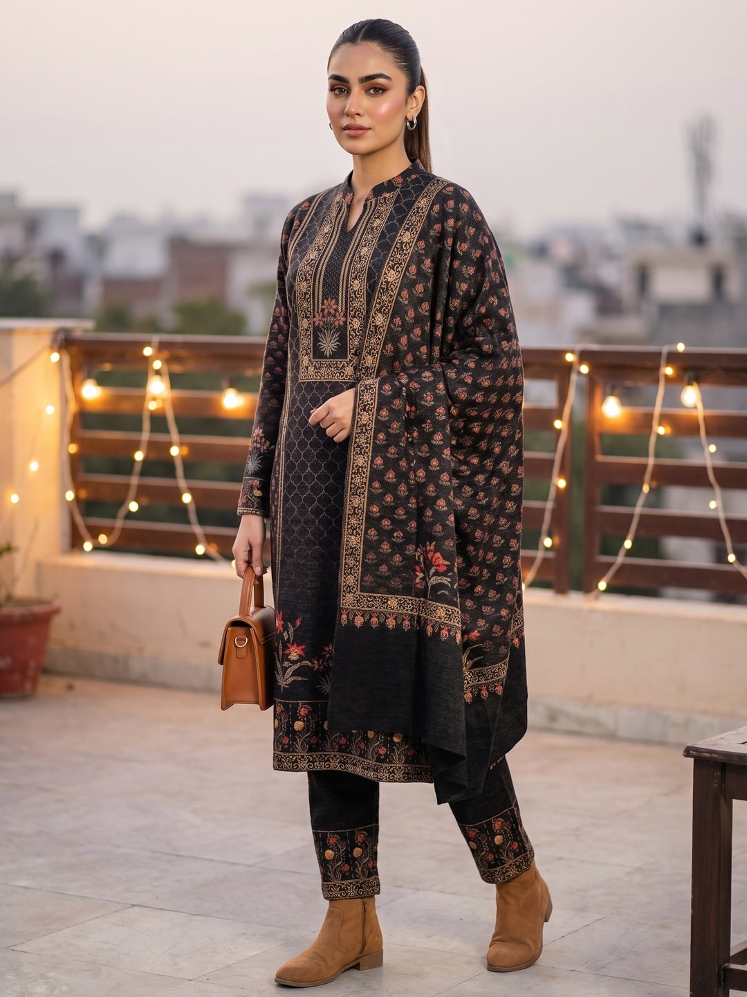 Peachmode Black Woolen Salwar Suit - Image 2