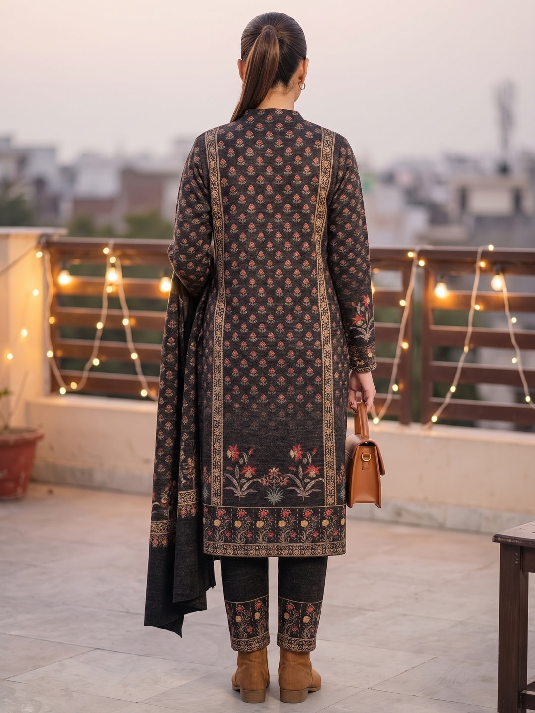 Peachmode Black Woolen Salwar Suit - Image 4