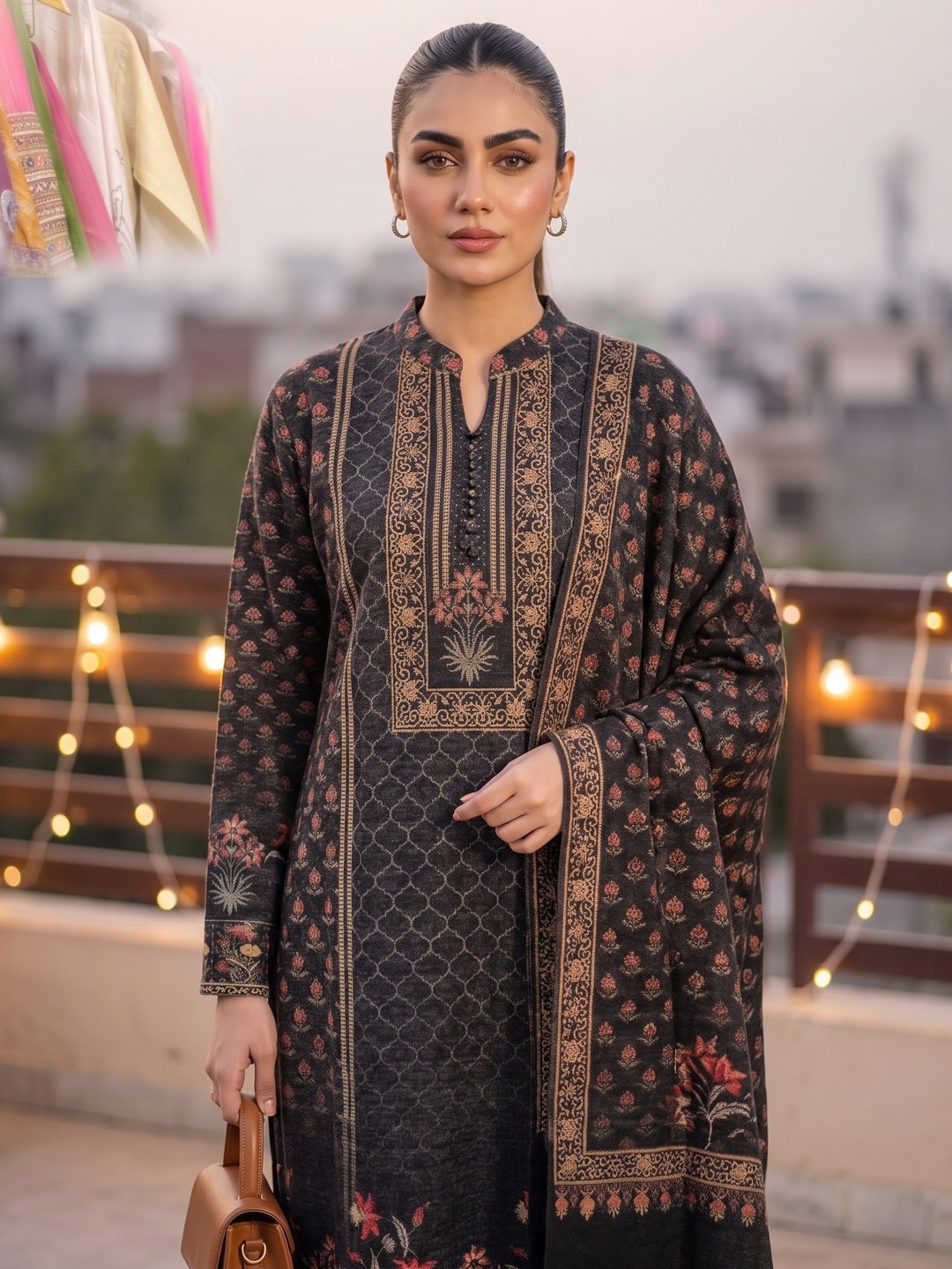 Peachmode Black Woolen Salwar Suit - Image 5