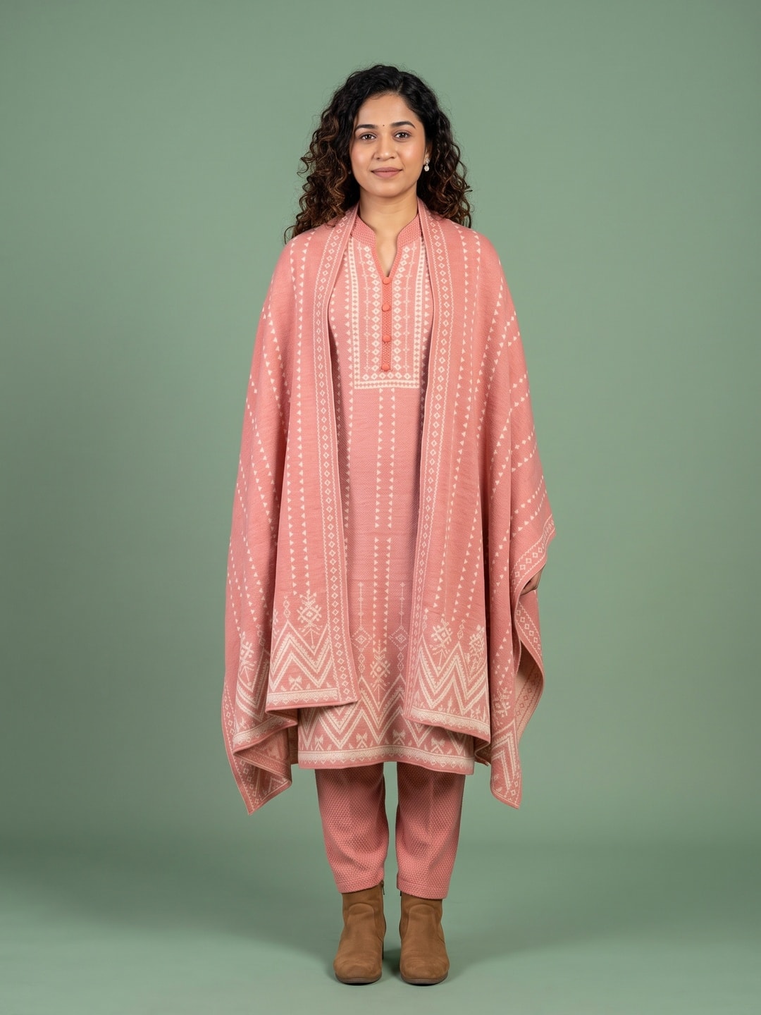 Peachmode Peach Woolen Salwar Suit - Image 1