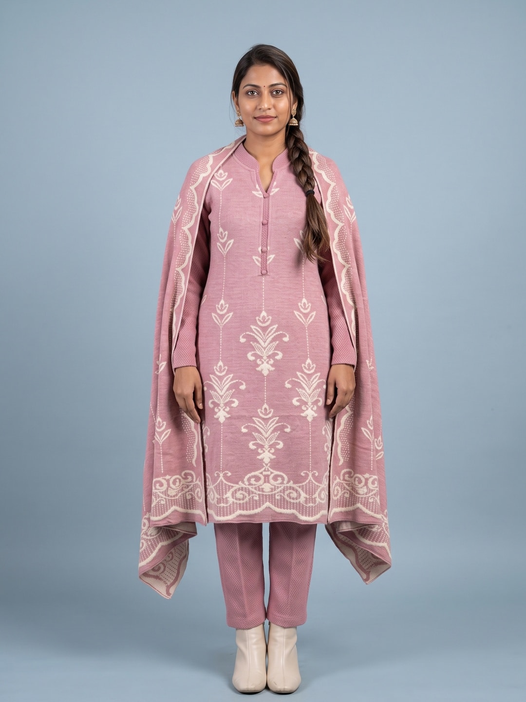 Peachmode Pink Woolen Salwar Suit - Image 1