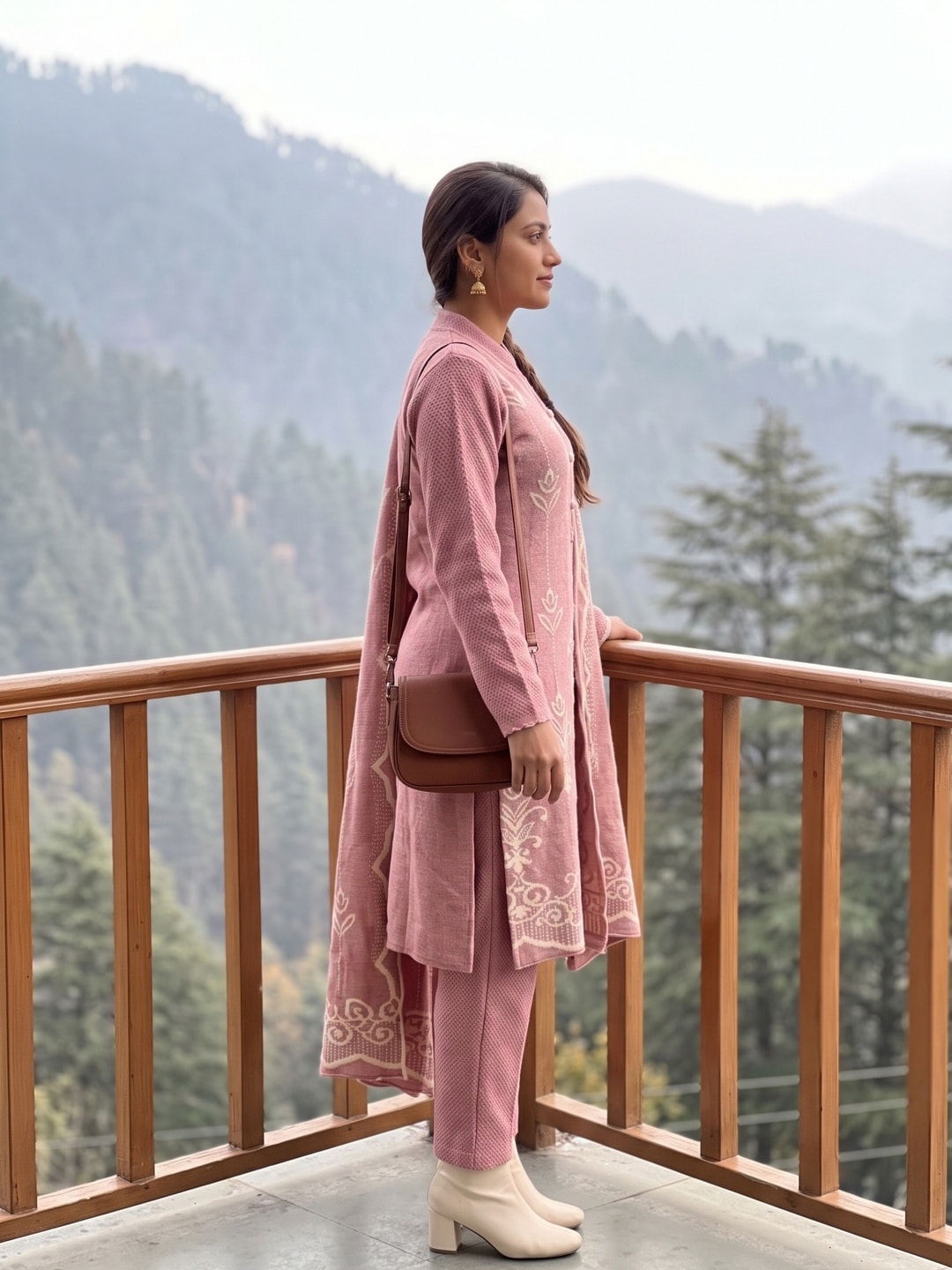 Peachmode Pink Woolen Salwar Suit - Image 3