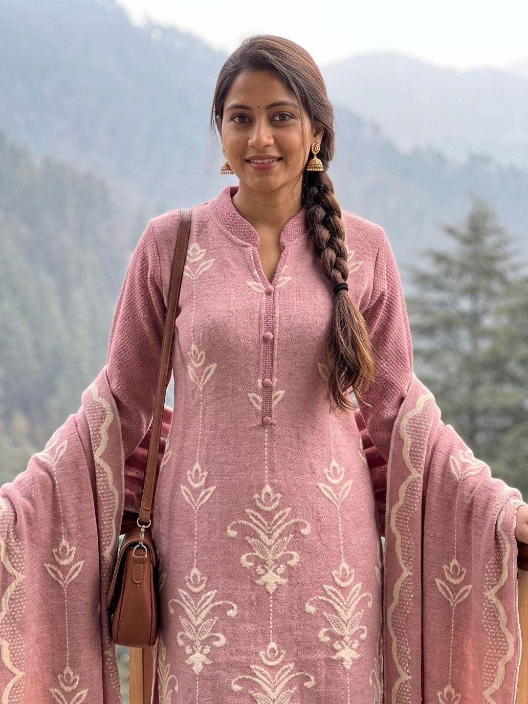 Peachmode Pink Woolen Salwar Suit - Image 5