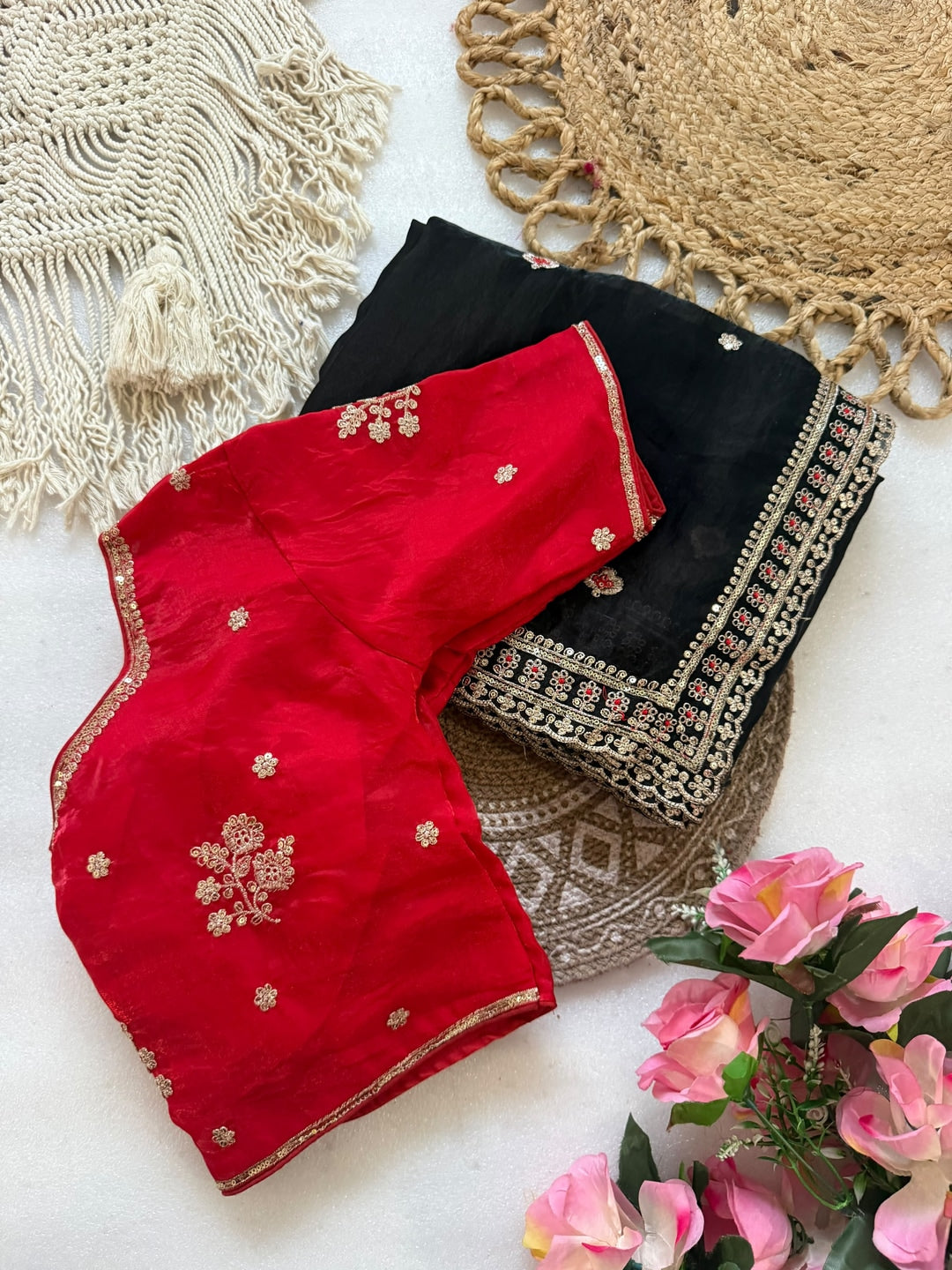 Peachmode Black Sequin Embroidered Fandy Satin Saree With Cutwork Border - Image 4
