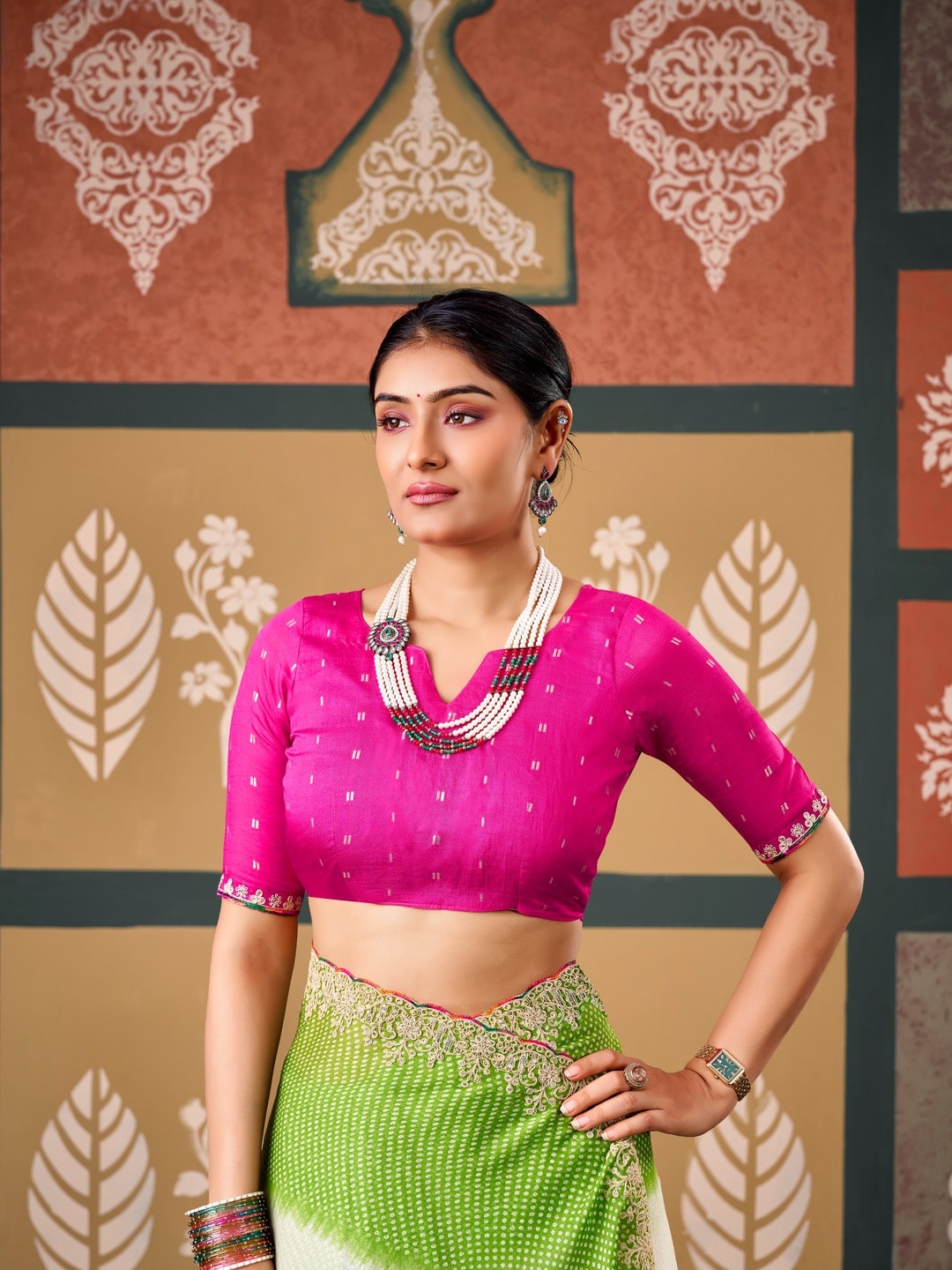 Peachmode Multicolor Ombre Bandhani Printed Chiffon Saree With Embroidered Border - Image 3