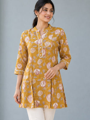 Yellow Floral Printed Rayon Top - Image 1