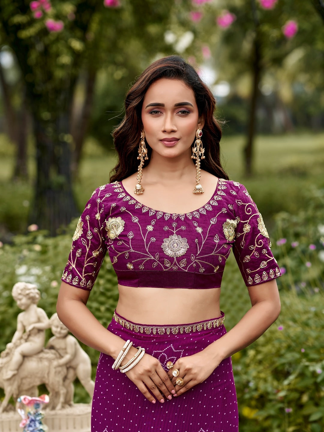 Peachmode Magenta Bandhani Printed Georgette Saree With Embroidered Border - Image 5