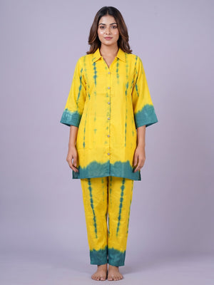 Peachmode Yellow Muslin Tie-Dye Top Bottom Set - Image 1