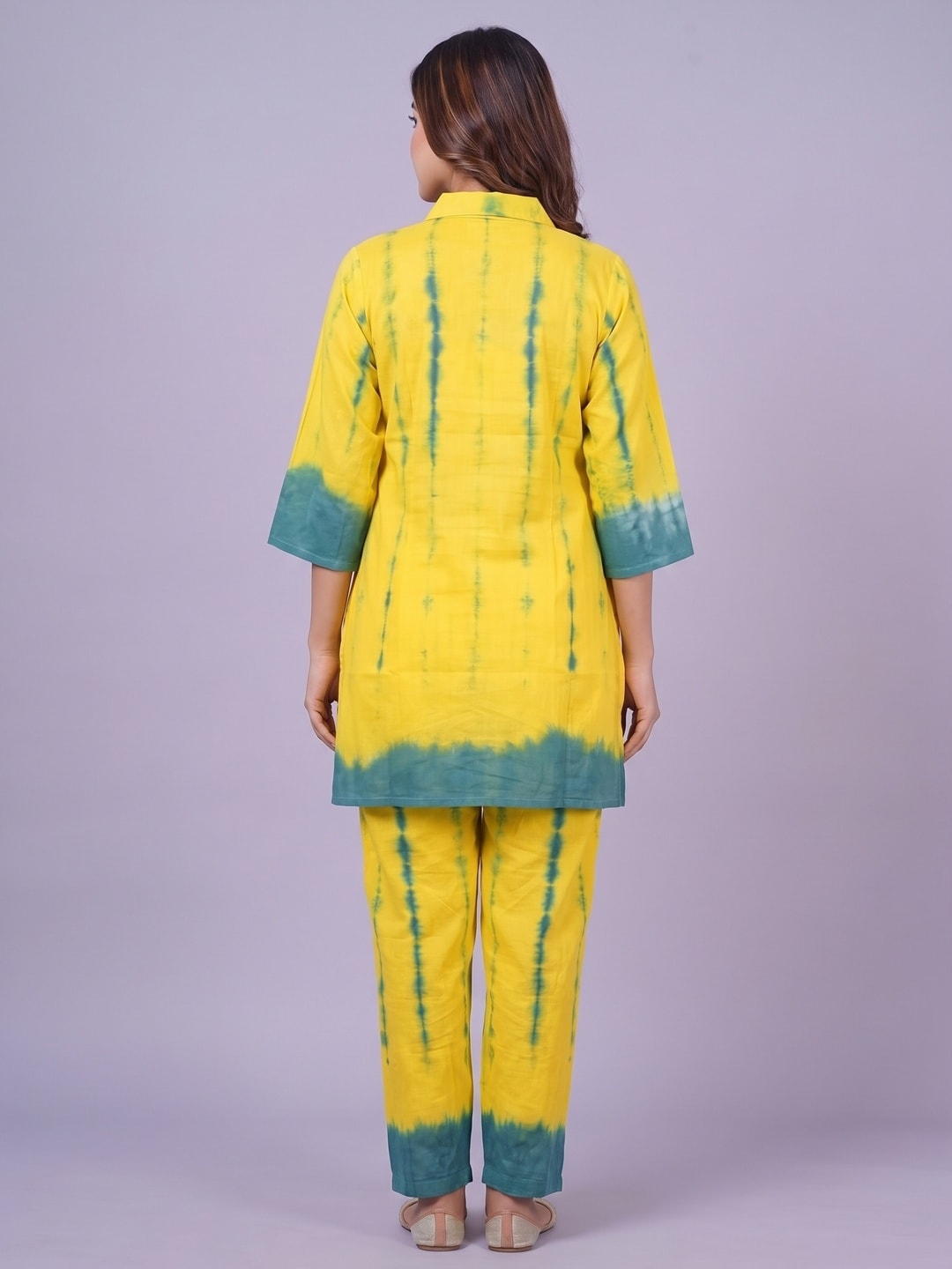 Peachmode Yellow Muslin Tie-Dye Top Bottom Set - Image 4