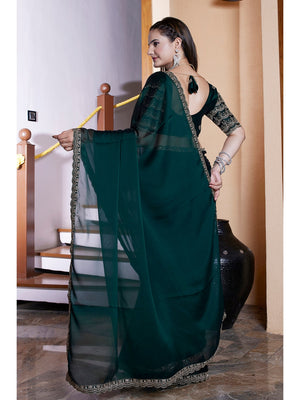 Peachmode Green Embroidered Border Rangoli Silk Saree - Image 2