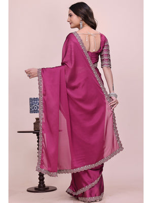 Peachmode Magenta Embroidered Border Rangoli Silk Saree - Image 2