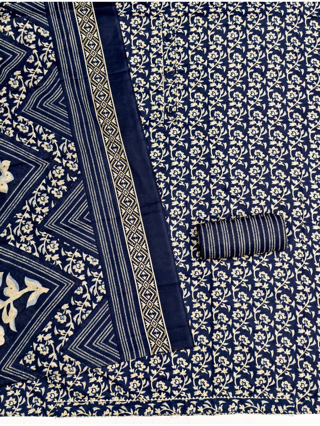 Peachmode Navy Blue Printed Cotton Blend Dress Material - Image 3