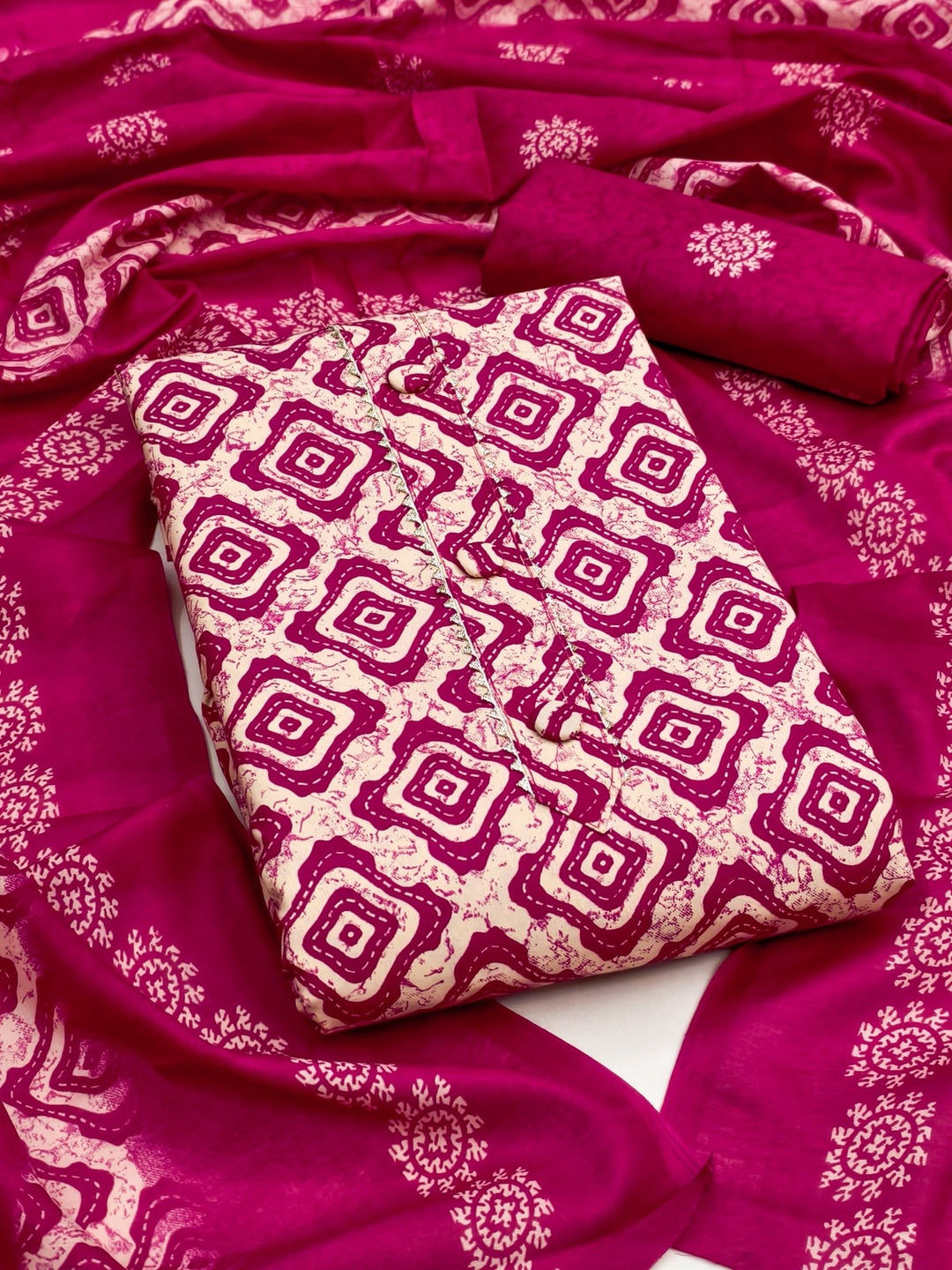 Peachmode Magenta Printed Cotton Blend Dress Material - Image 1