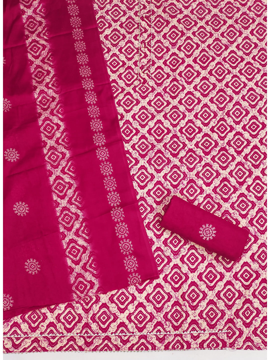 Peachmode Magenta Printed Cotton Blend Dress Material - Image 2