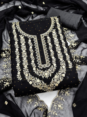 Peachmode Black Zari Work Georgette Dress Material - Image 1