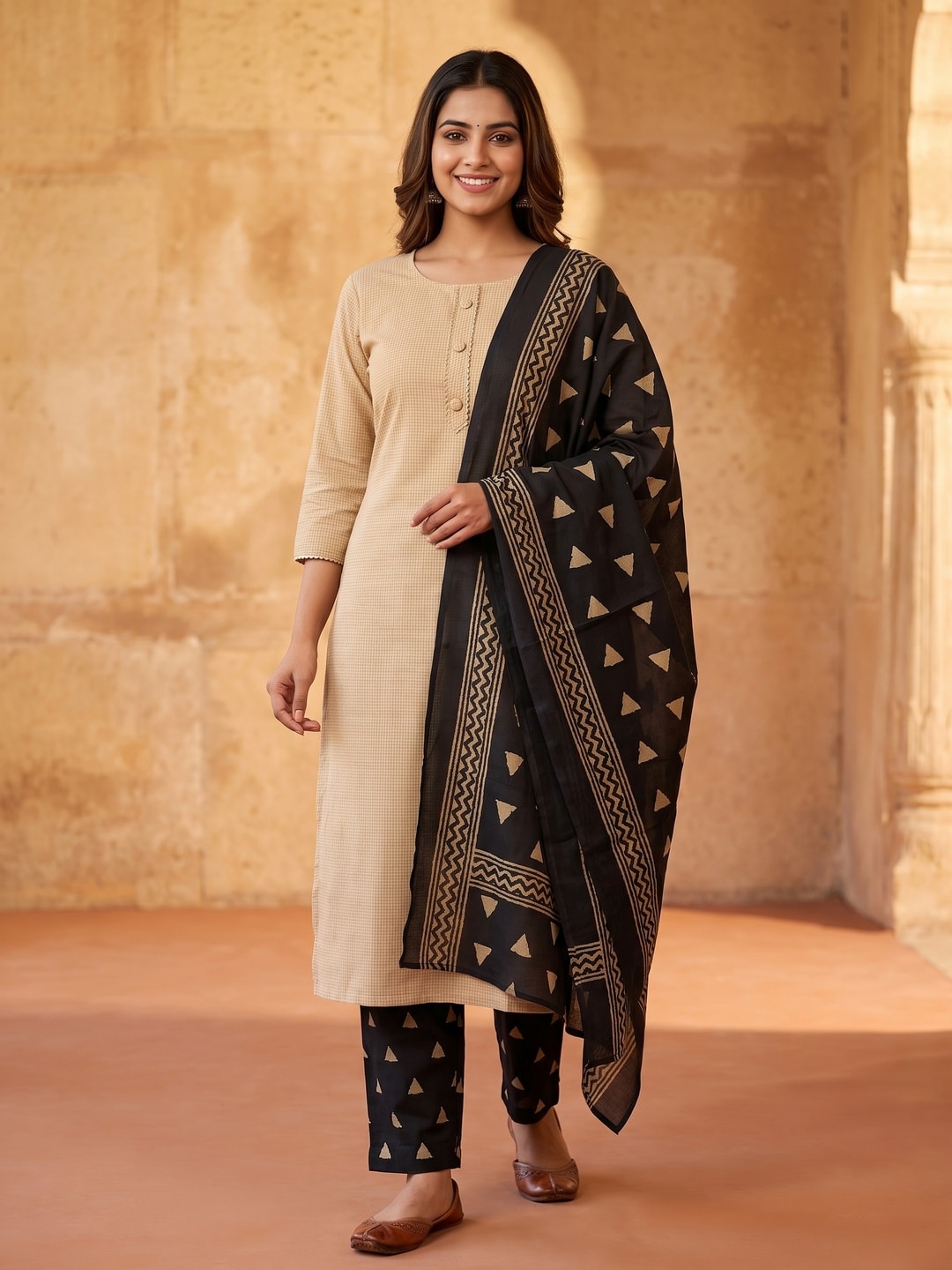 Peachmode Chikoo Printed Cotton Blend Dress Material - Image 2