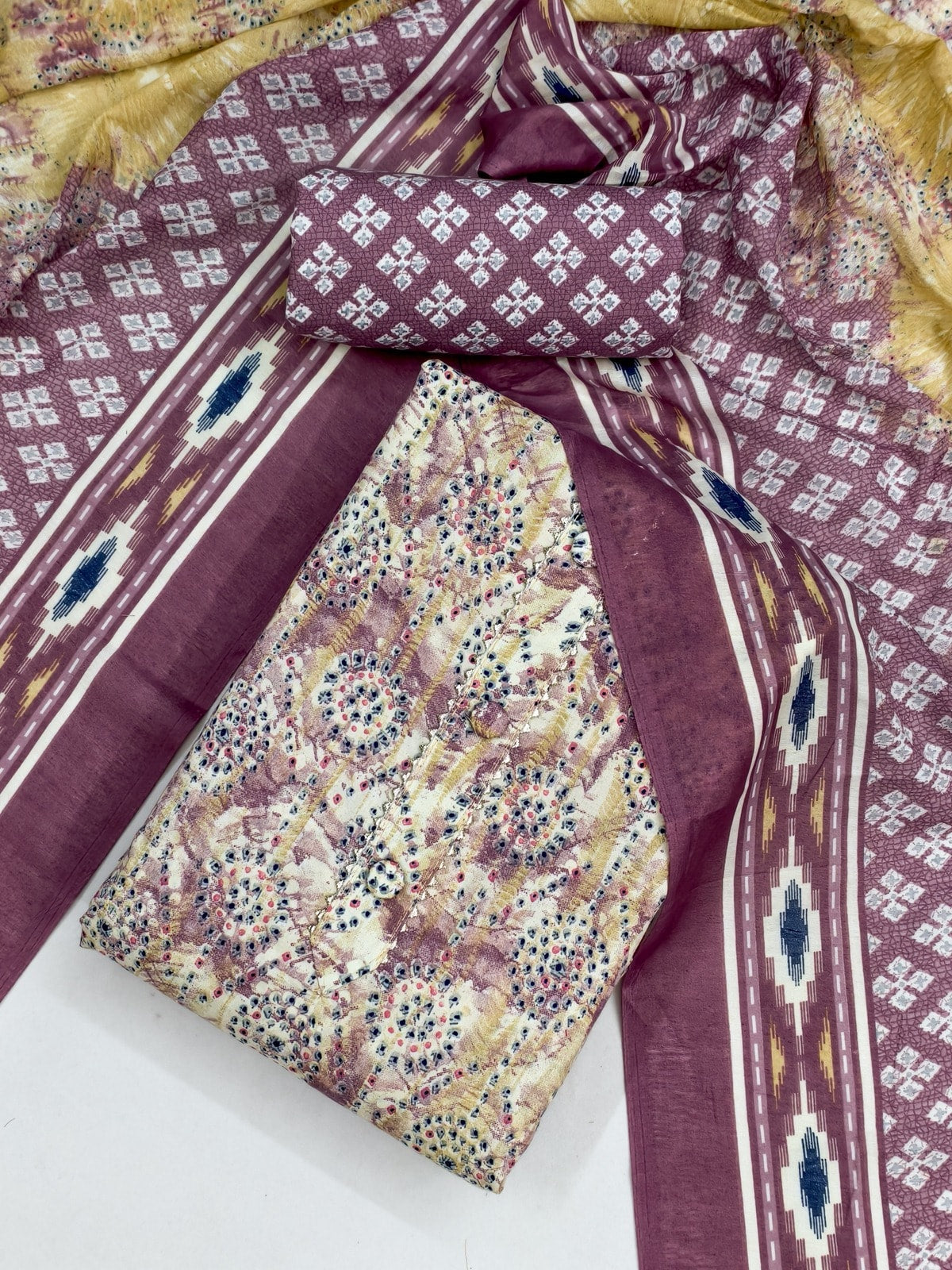 Peachmode Mauve Printed Cotton Blend Dress Material - Image 4