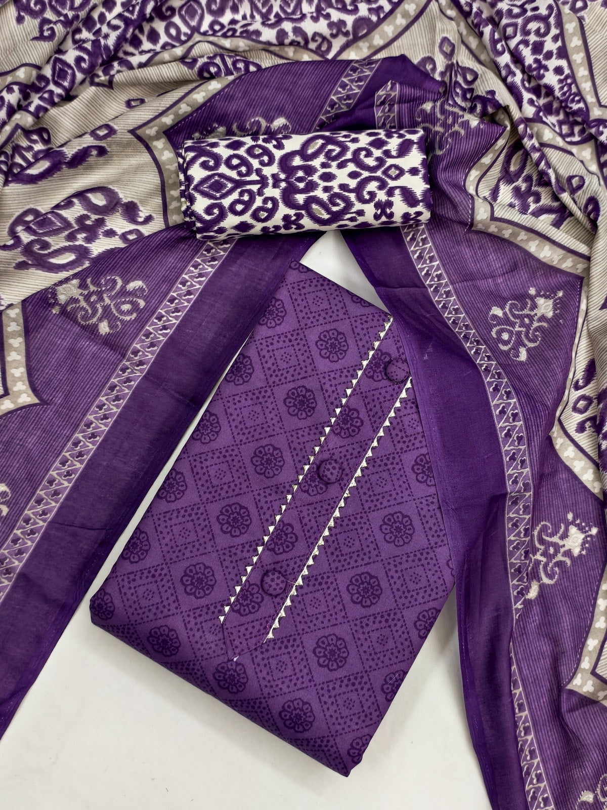 Peachmode Purple Printed Cotton Blend Dress Material - Image 4