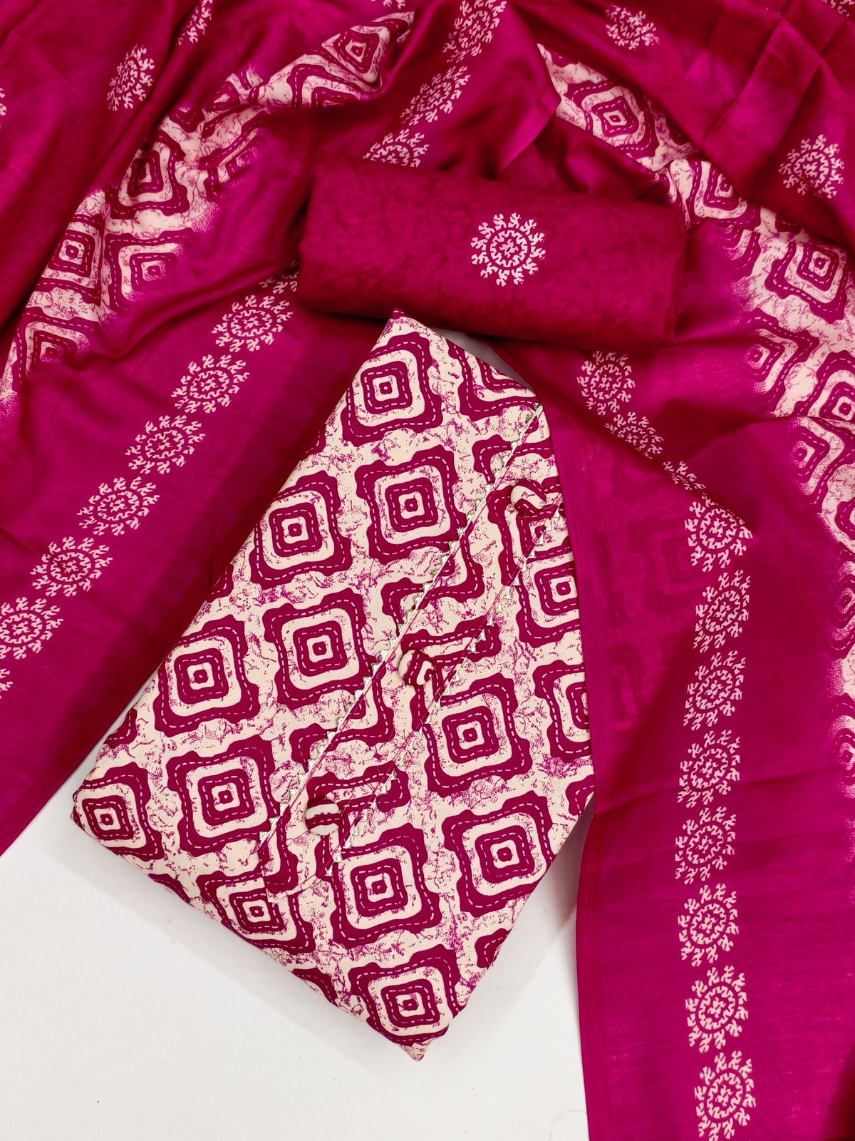 Peachmode Magenta Printed Cotton Blend Dress Material - Image 4