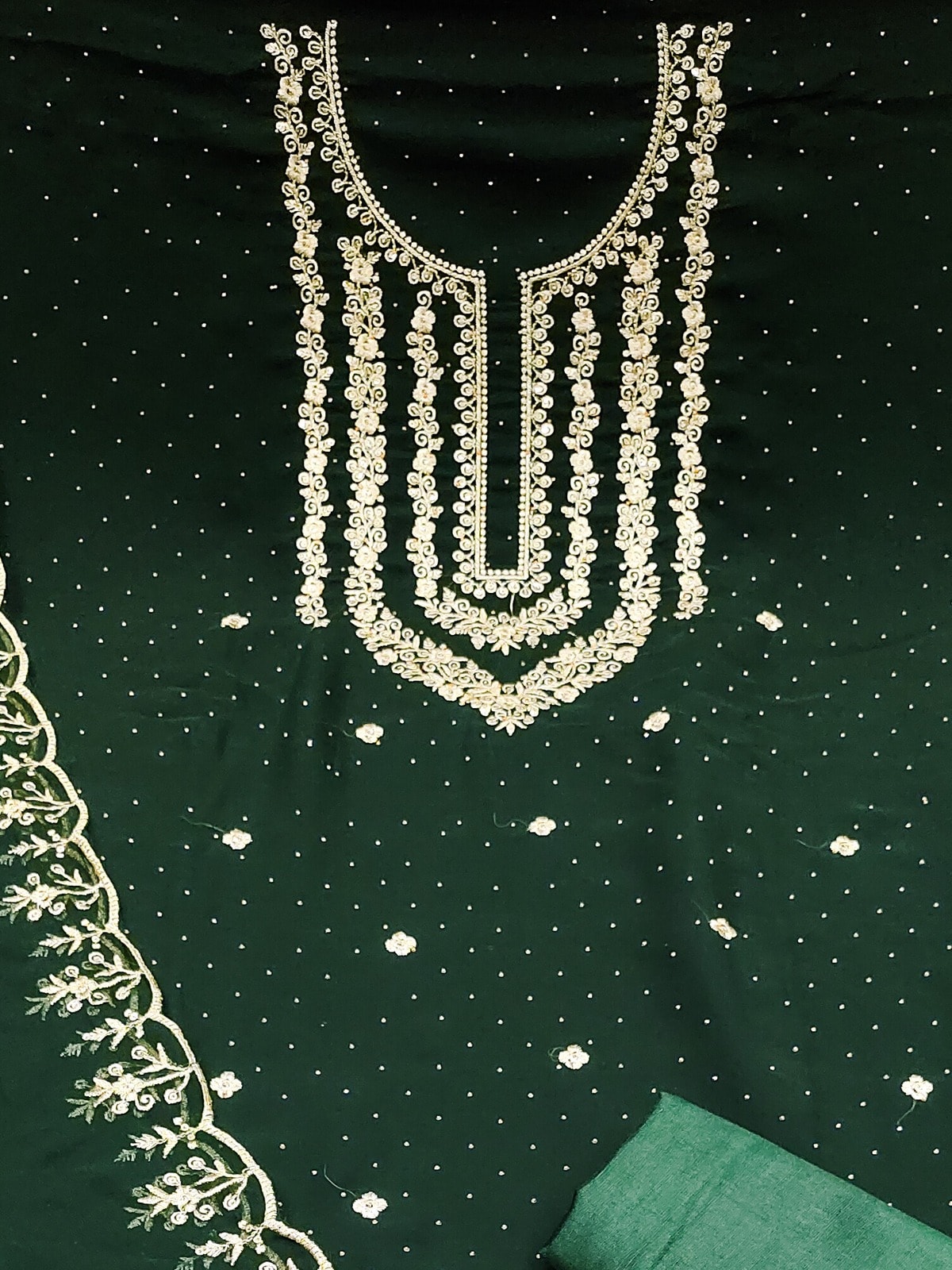 Peachmode Green Zari Work Georgette Dress Material - Image 5