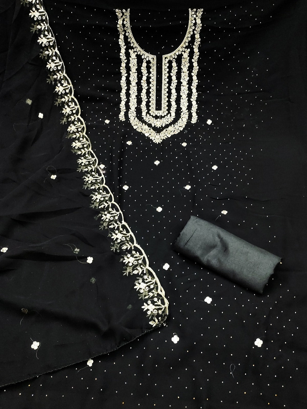 Peachmode Black Zari Work Georgette Dress Material - Image 3