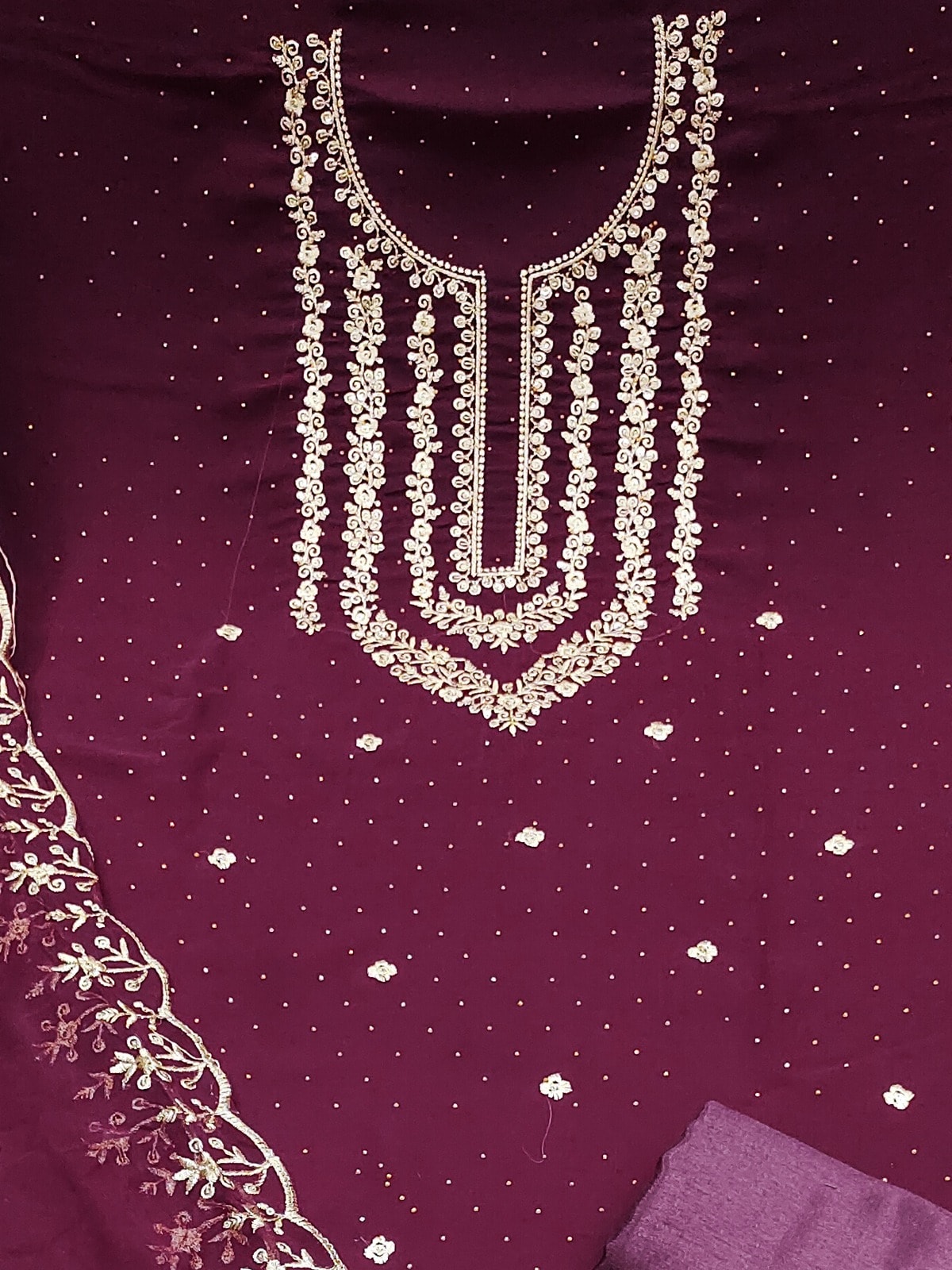 Peachmode Wine Zari Work Georgette Dress Material - Image 5