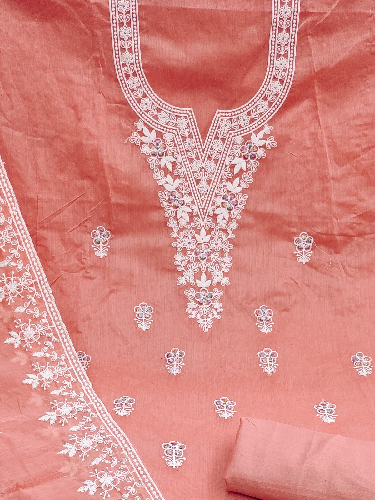 Peachmode Peach Thread Work Embroidered Chanderi Dress Material - Image 5
