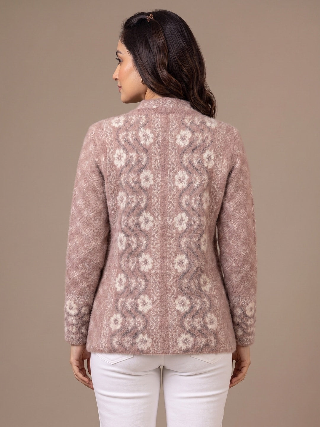 Purple Floral Vine Woolen Cardigan - Image 4