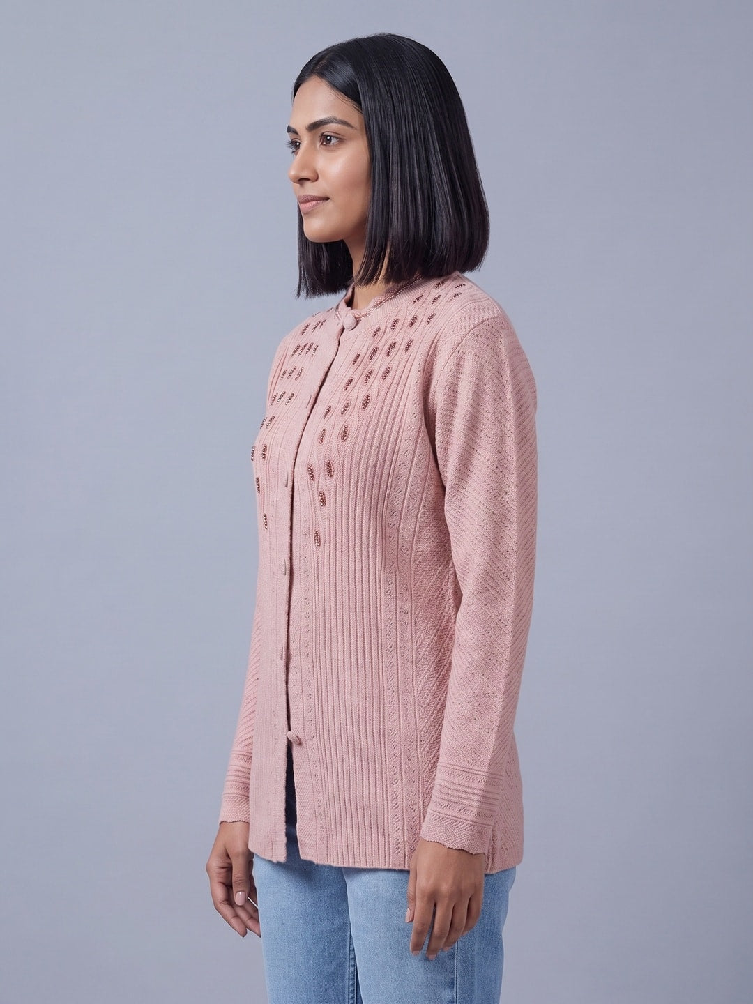 Pink Woolen Knit Cardigan - Image 3
